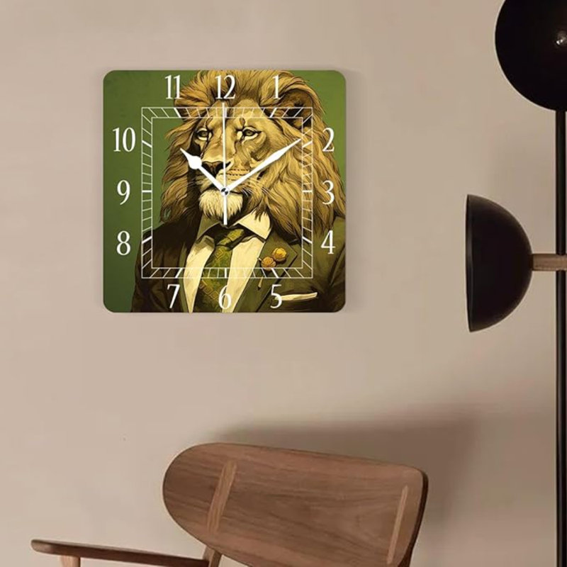 Decorative Wall Clock 10 Inch Silent Square Clocks For Home Living Room Kitchen,Jacket Lion Stripe Beautiful
