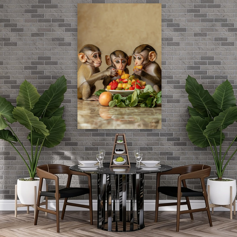 Adorable Monkeys Fruit Feast Contemporary Monkey Wall Art Print, 152.4cm H x 101.6cm W