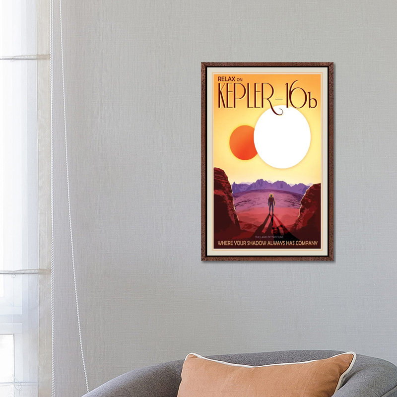 Kepler-16B by NASA - Print on Canvas, 66.04 cm H x 45.72 cm W, Classic Brown Wood Framed