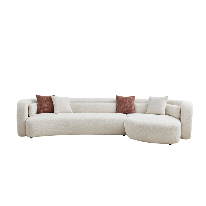 Canapé modulaire incurvé de luxe de 132 po, canapé confortable de style minimaliste pour appartement de salon, méridienne modulaire en L, beige clair, W2664S00116