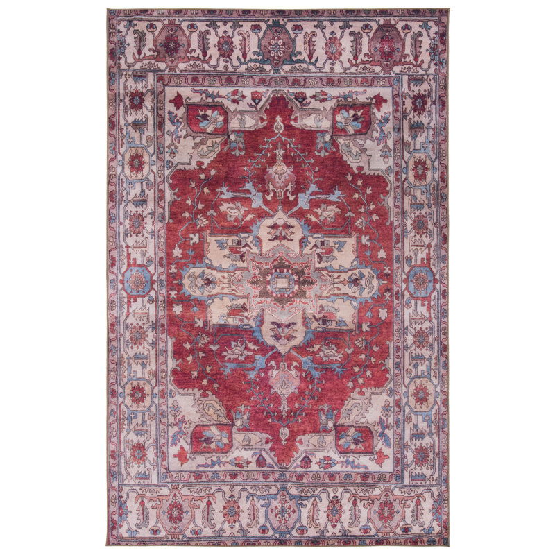 Sonia Oriental Red/Beige Power Loom Area Rug, Rectangle 5' x 8'