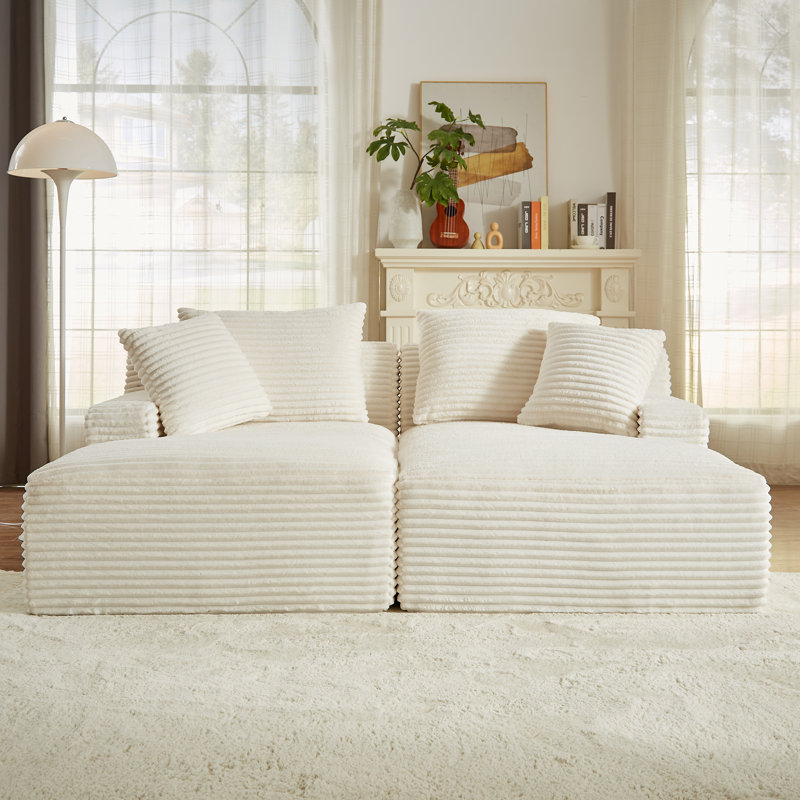 Boneless 78" Oversized Double Chaise Lounges Indoor, Upholstered Boneless Cloud Stupendous Oversized Chaise Lounge Couch Luxury Sofa Bed Deep Seat, Corduroy Lounge Chair,2 Pieces