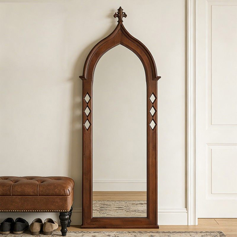 Miroirs demi-cercle en bois manufacturé, 70,87 po x 31,5 po, Brun