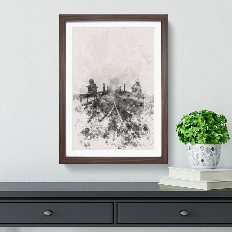 Szechenyi Chain Bridge in Budapest - Picture Frame Painting Print, Walnut Framed, 33cm H x 24cm W x 2cm D