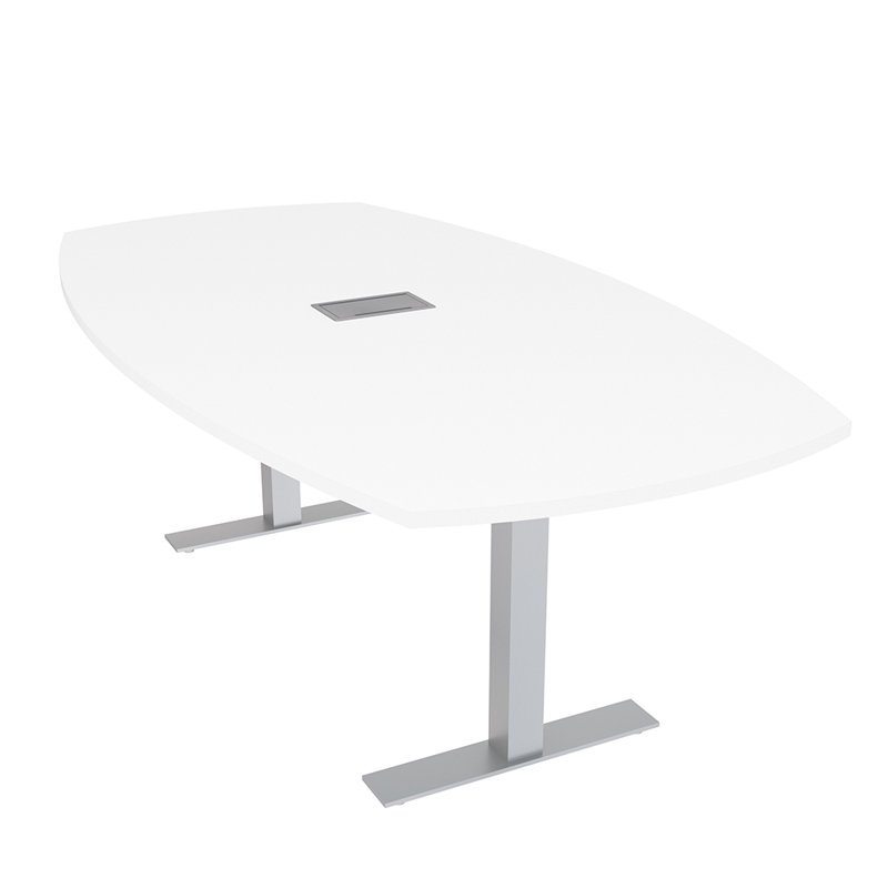 Table de conférence Arc Boat avec bases en T en métal et modules de données, L 72 po x l 48 po, Blanc classique