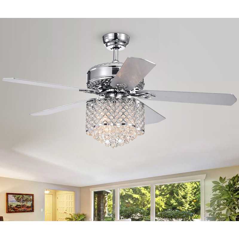 Colleton 52'' Ceiling Fan with Light Kit, Chrome with Silver Finish Blades, Remote Control