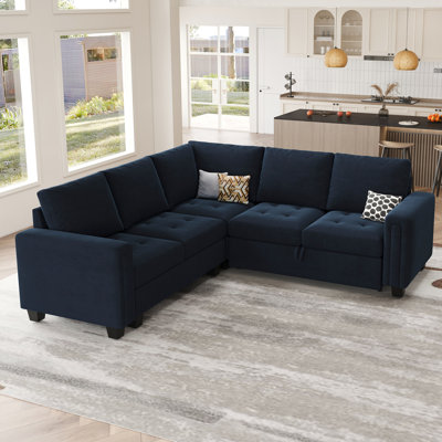 Shavera 84.2" W Velvet Modular Sleeper Sectional with Reversible Chaise