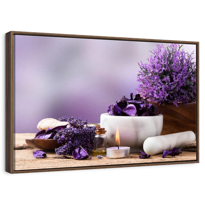 Lavande apaisante, 46 po x 31 po, Cadre flottant noyer