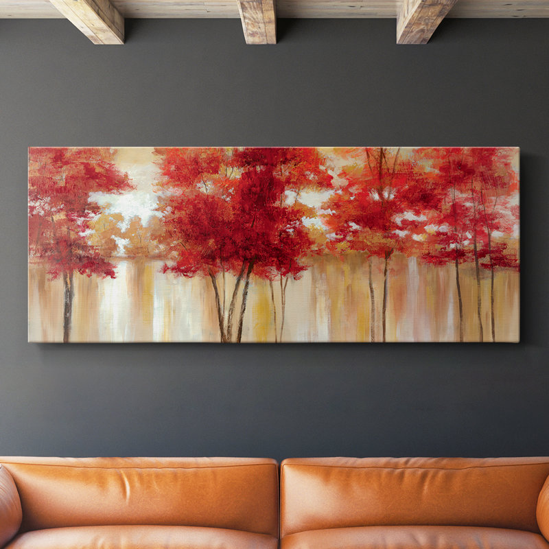 Arbres rouges - Toile tendue avec châssis - Prêt à accrocher, H 12 po x l 30 po