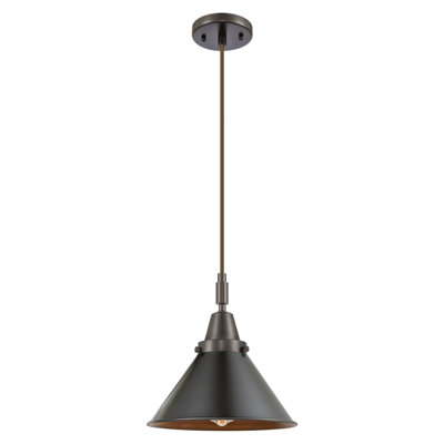 Downtown Urban - Caden Robert - 1 Light 10" Cord Hung Mini Pendant - Black Antique Brass Finish - Matte Black Shade