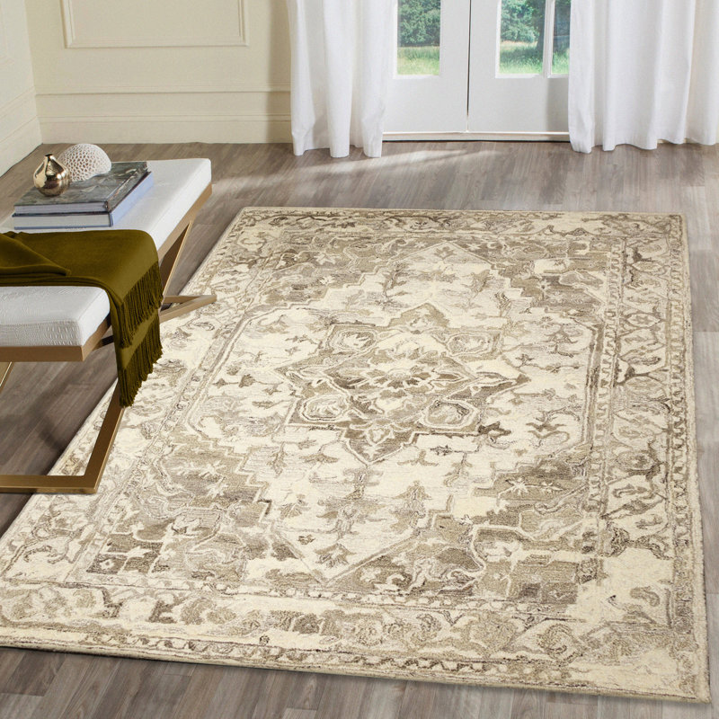 Tapis beige / ivoire en laine touffeté à la main Accie, Rectangle 5 pi x 7 pi 6 po