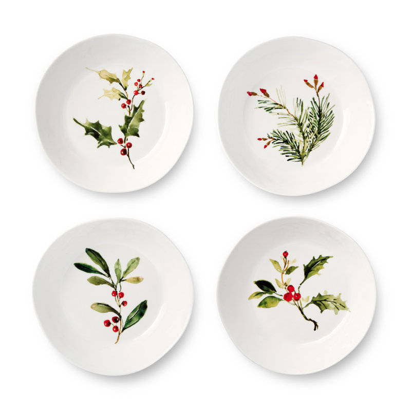 Ensemble de 4 bols en grès de 9,5 po x 2 po Holly and Vines
