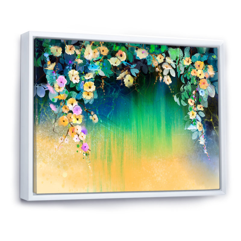 Fleurs de lierre vertes et jaunes - reproduction sur toile avec cadre flottant, H 24 po x l 36 po x P 1 po