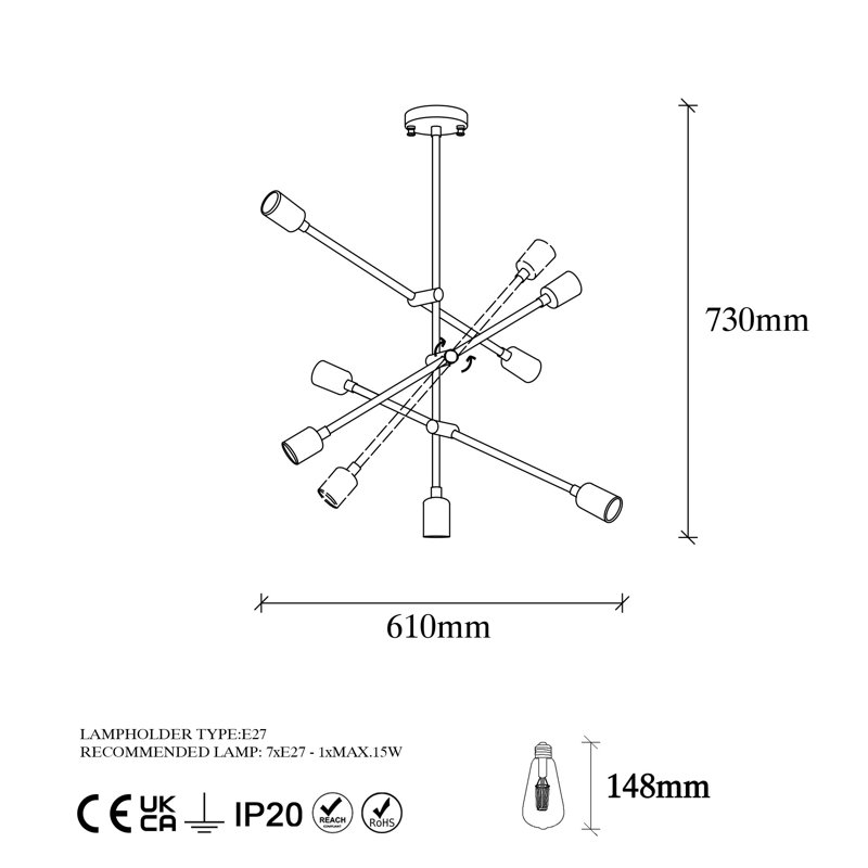 Lustre linéaire moderne Spoutnik à 7 lumières Padroni