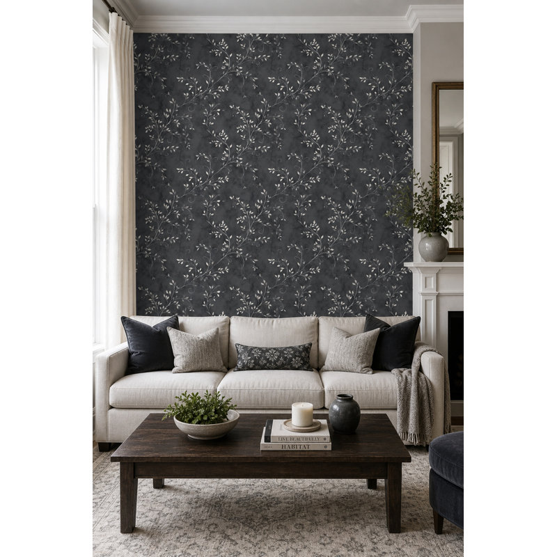 Papier peint botanique gris anthracite Moody, Peler et coller