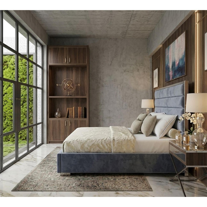 Grand lit plateforme Laura en velours gris Laura