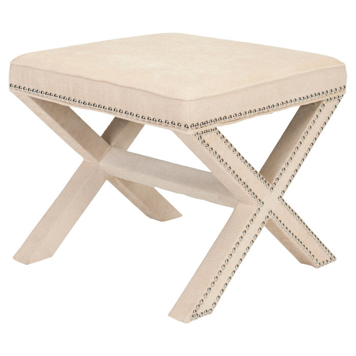 Nixon 20.5" Wide Velvet Square Standard Ottoman, Taupe / Beige Cotton
