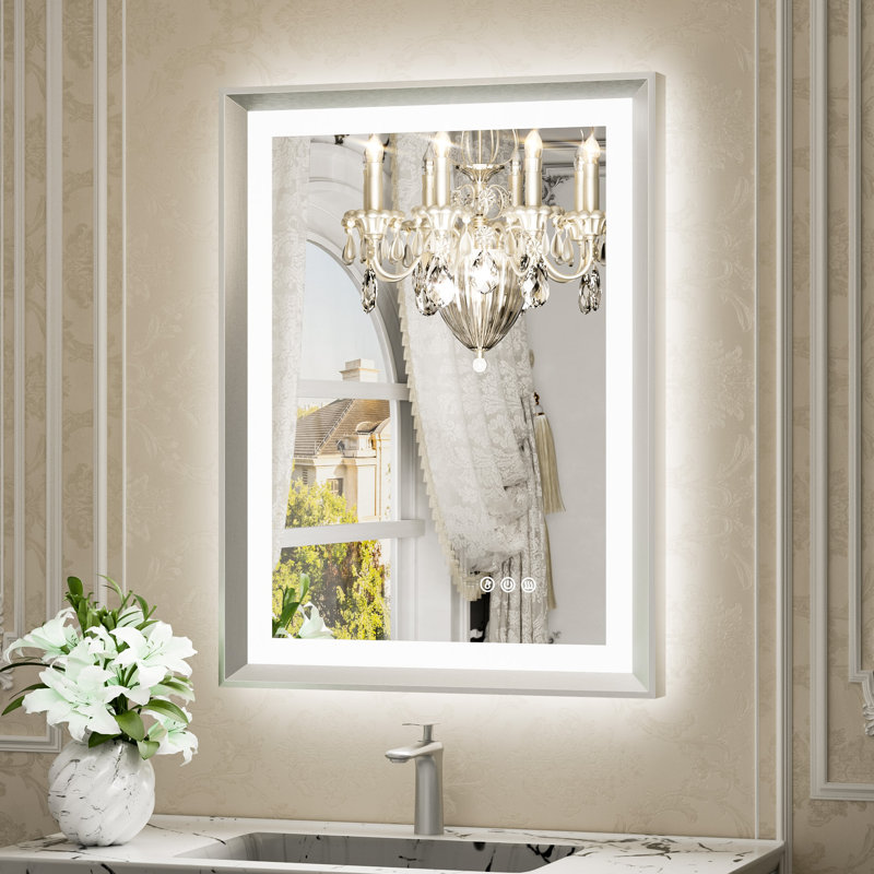 New Rockford Frontlit & Backlit LED Bathroom Vanity Mirror, 36" x 28", Silver, Rectangle