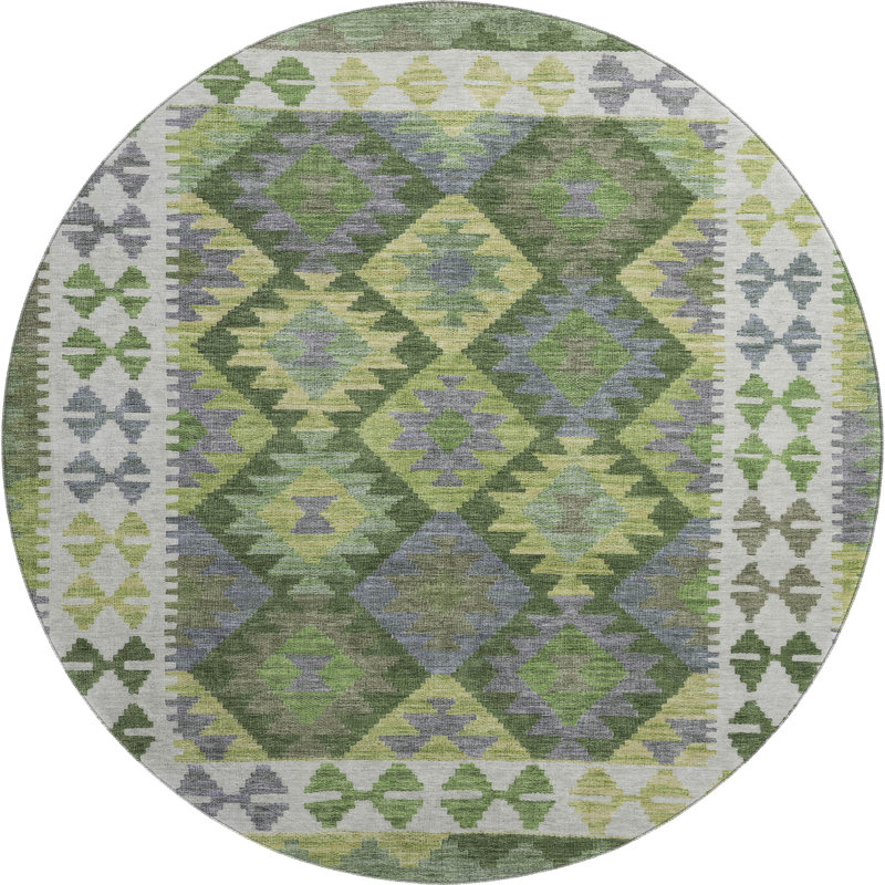 Premium Machine Washable Mayfield AMF1915 Tribal Rug, Round 8'