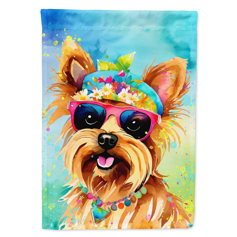 Drapeau de jardin Hippie Dawg, Yorkshire Terrier bleu sarcelle