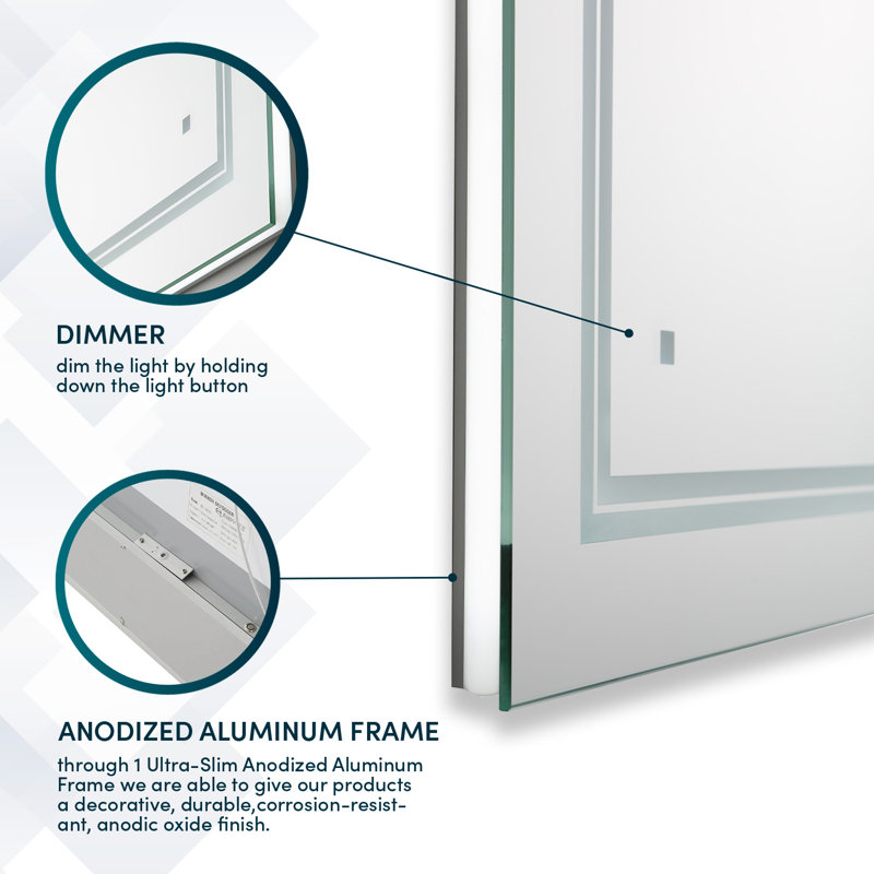 Soho Sleek LED Lighted Bathroom Mirror 72"x36" with Defogger and Dimmable Ambience