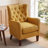 Button-Tufted Horn-Back Armchair, Accent Chair with Padded Cushion, Side Pocket and Solid Wood Legs (Set of 2)-197828876