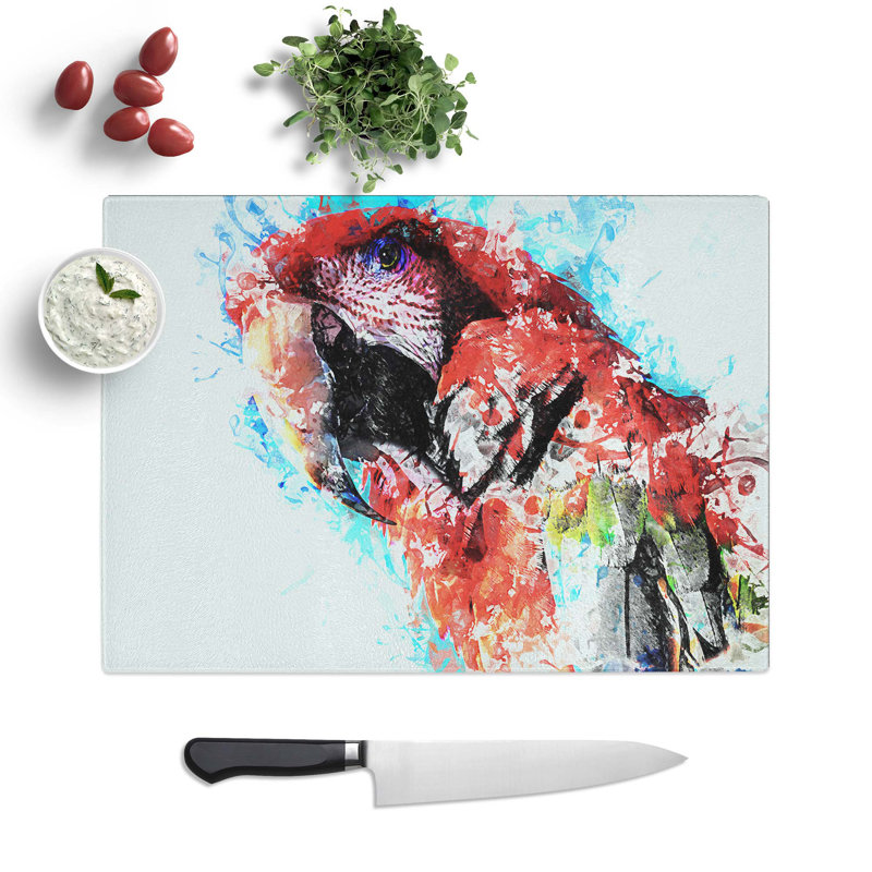 Tempered Glass Macaw Parrot Chopping Board, 39 cm W x 28.5 cm L