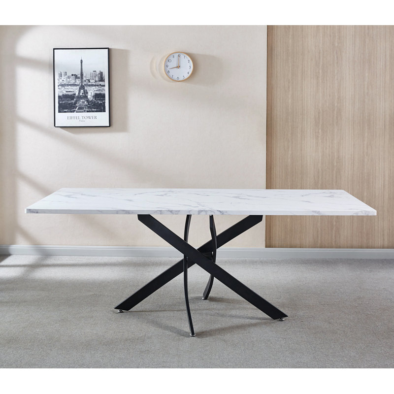 Table de cuisine, table de salle à manger avec pieds en métal L 78,74 po x l 39,4 po Keiyana, Marbre blanc