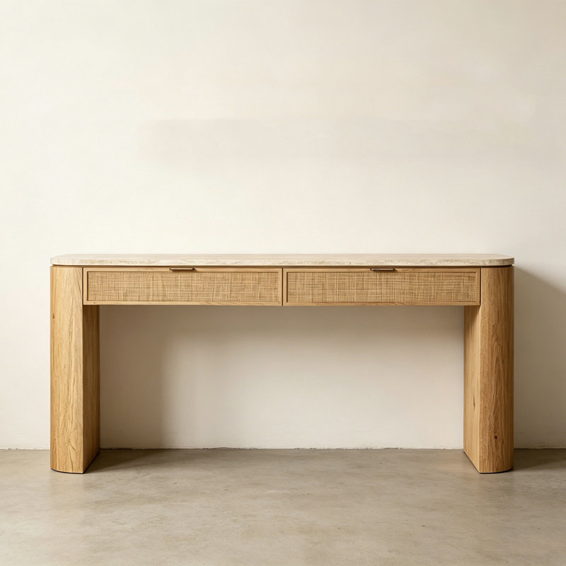 Console champêtre rétro, H 31,5 po x l 70,87 po x P 13,78 po