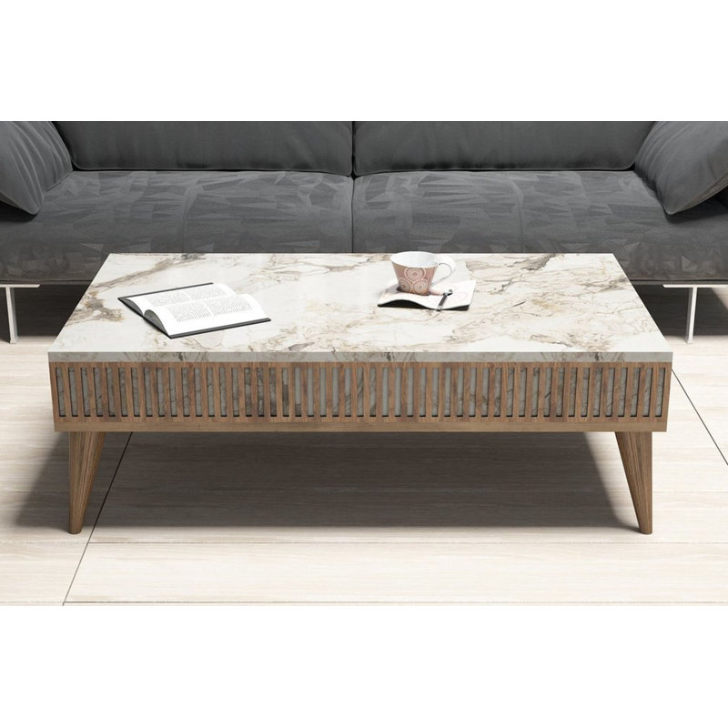 Milan Coffee Table, White Marble/Brown