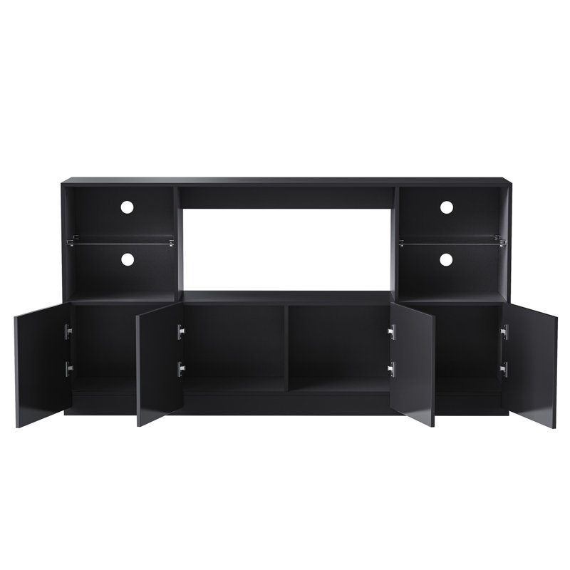 Meuble télé avec lumières DEL, buffet moderne avec grande armoire de rangement, console multimédia avec tablettes en verre trempé pour téléviseur de 75 po ou moins