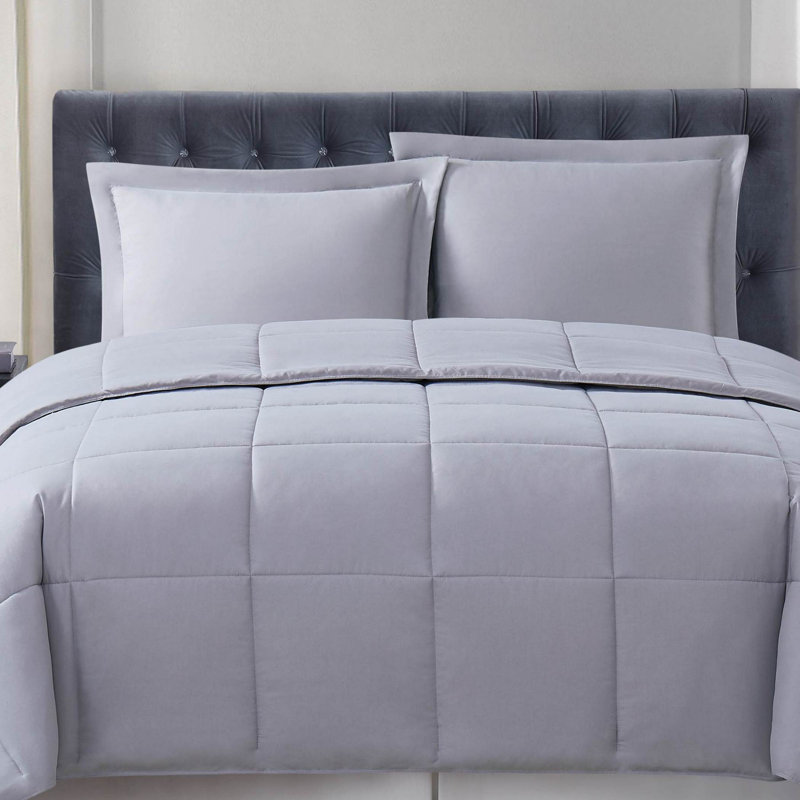 Ensemble d'édredon réversible en microfibre Everyday, gris, Édredon pour grand lit + 2 taies décoratives sta