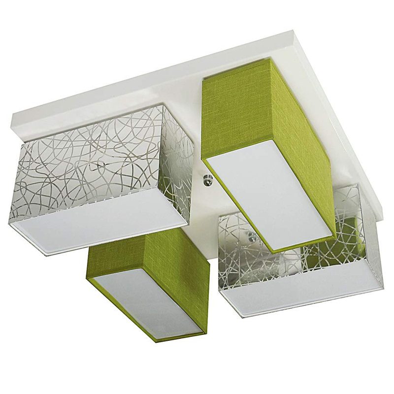 Pasko Fabric Semi Flush Mount, Silver and green
