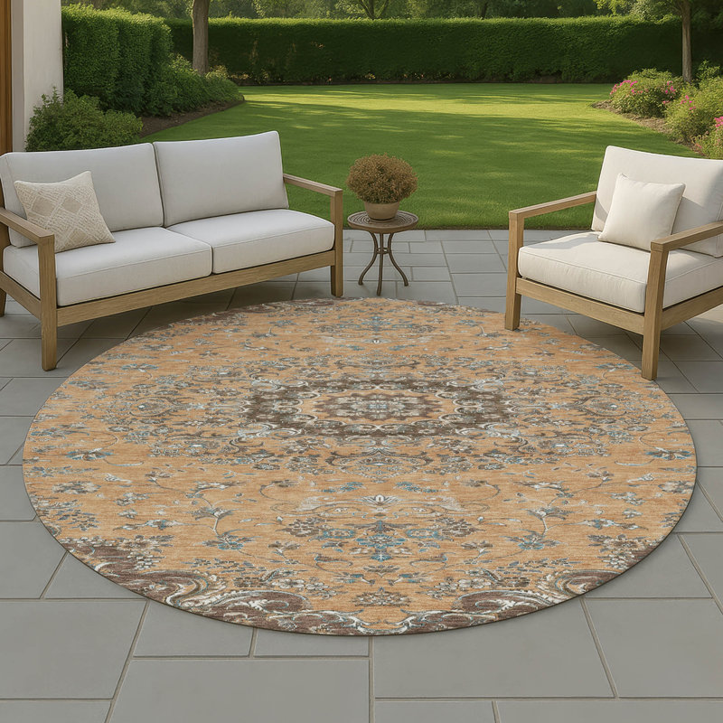 Machine Washable Indoor/Outdoor Chantille ACN2495 Global Rug, 8' Round, Copper