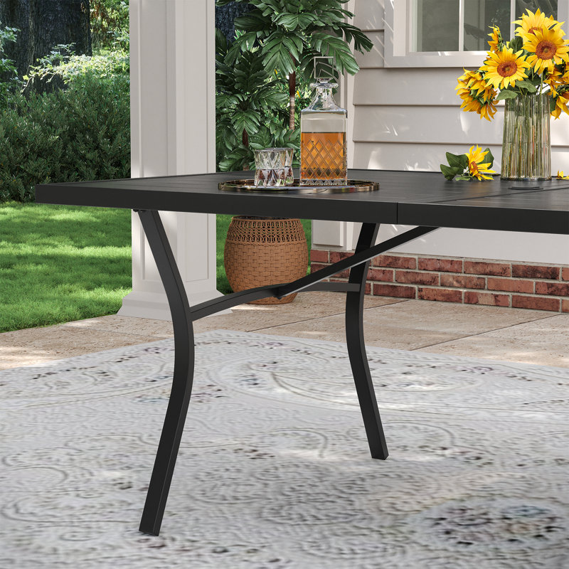 6-Person Rectangular Patio Dining Set With Umbrella, Beige, Charcoal, Black
