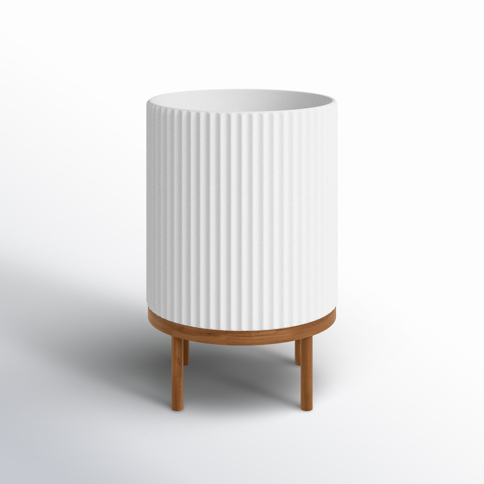 Demi Pot Planter, 1, White/Brown, 16" H x 10.5" W x 10.5" D