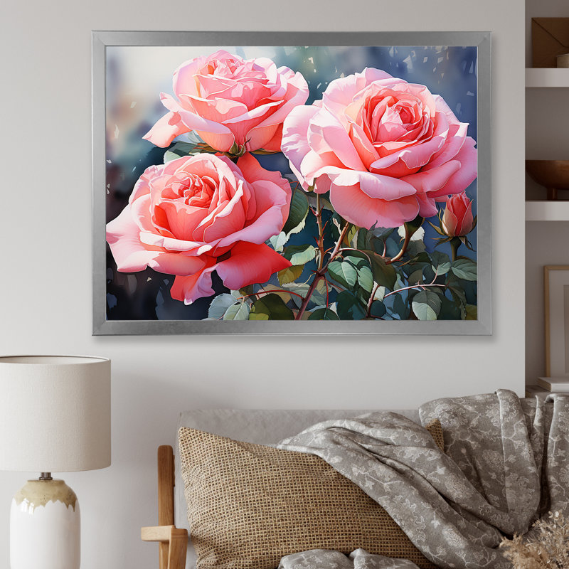 Minimalisme, roses roses, rêve I sur toile, H 34 po x l 44 po x P 1,5 po, Cadre simple argenté