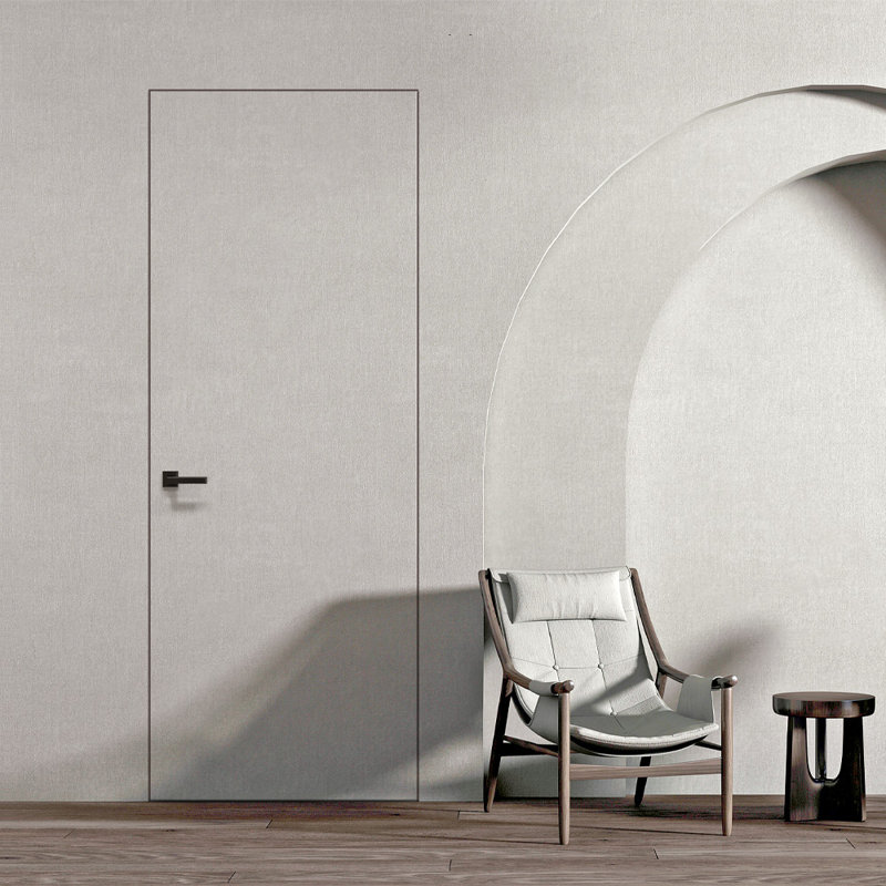 Primed White Pine Solid Core Frameless Interior Door with Satin Nickel Hinges
