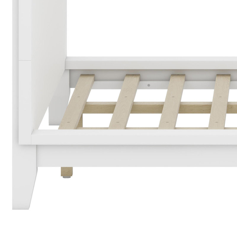 Base de lit moderne à profil bas avec tête de lit élégante et sommier à lattes solides pour le soutien du matelas, Blanc