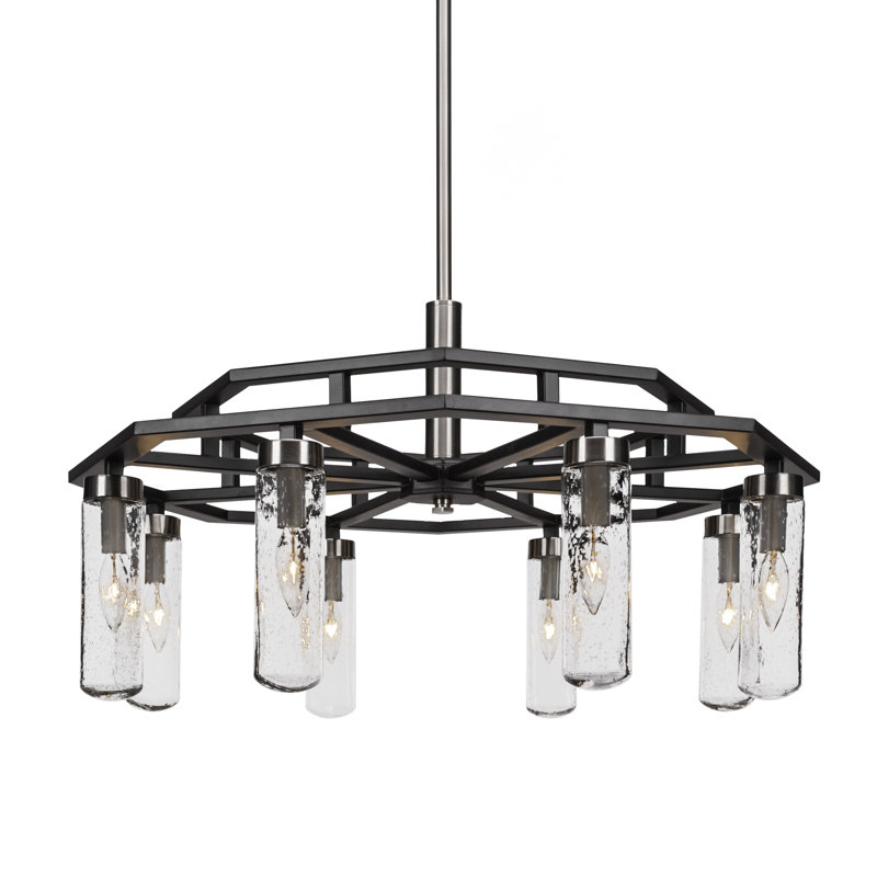Salinda 8 Light Downlight Chandelier, Clear Bubble, Matte Black/Brushed Nickel