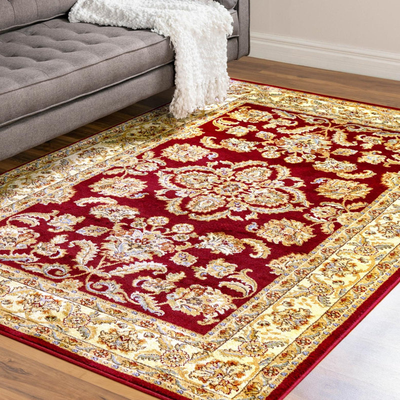 Niles Oriental Beige/Brick Area Rug, Rectangle 6'1" x 9'