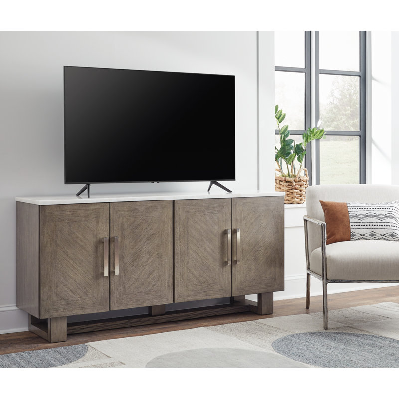 Grayish Brown and White 68" TV Stand with Marble Top
