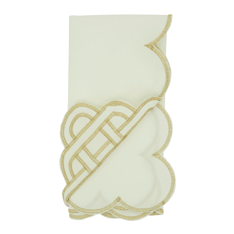 Hastings Collection Polyester Embroidered Square Napkin, Gold/White