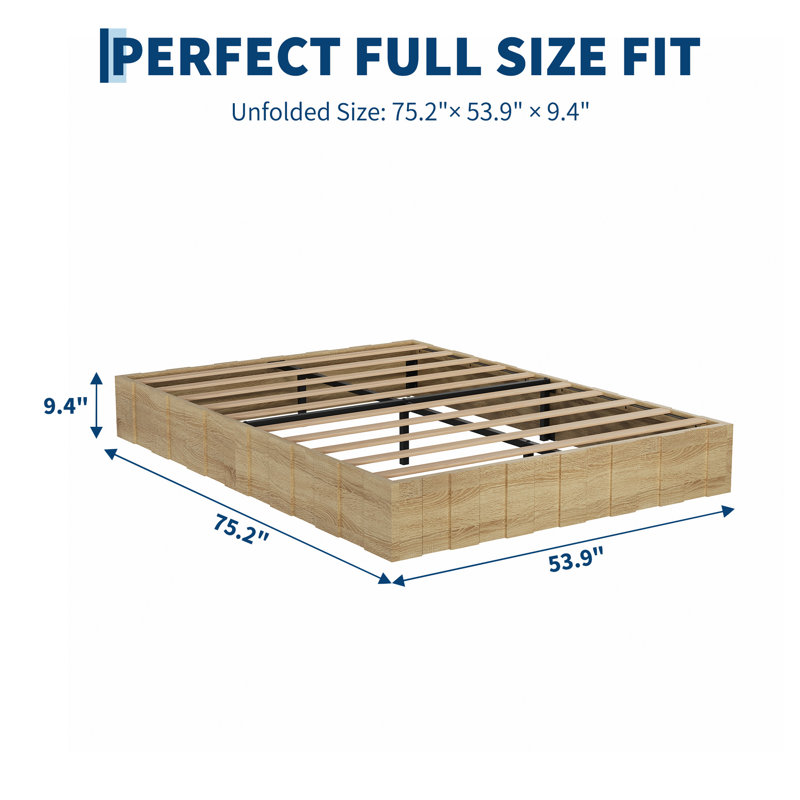 Structure de lit plateforme pleine grandeur, conception à lattes robustes, aucun sommier nécessaire pour la chambre à coucher, brun