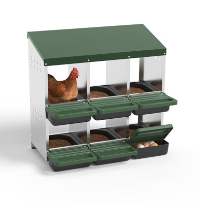 Boîte de nidification à 6 compartiments pour poulets roulants, nid pondeur en acier galvanisé résistant aux intempéries avec coussins souples, boîte de volaille murale ou autoportante, vert