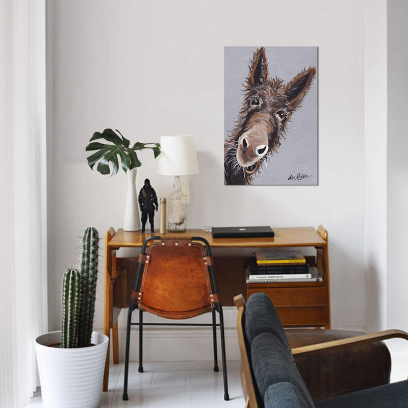 " Rufus The Donkey On Grey " by Hippie Hound Studios, 12" H x 8" W x 0.75" D, Wrapped Canvas, No Mat