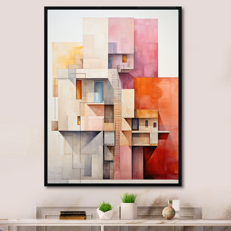 Fetulla Constructivism Constructed Horizons I - Print on Canvas, 32" H x 16" W x 1" D, Black Floater Framed