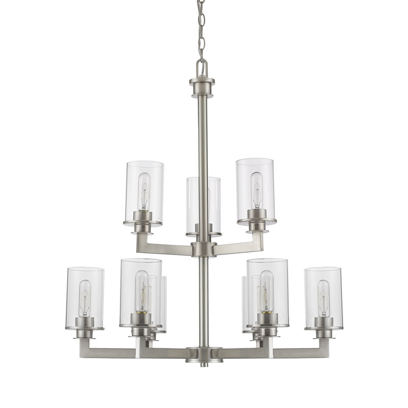 Lustre 9 lumières à abat-jour Attah, Nickel brossé