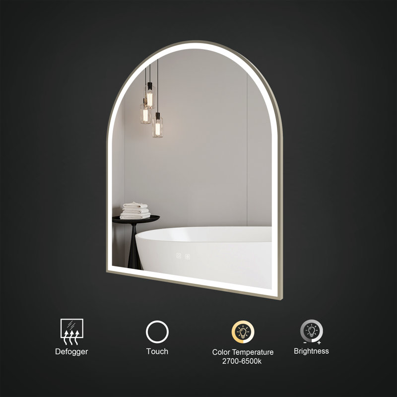 Odin 30"x36" LED Wall Mounted Mirror With Defogger, Adjustable Temperature, Brightness, and Memory Settings, Brushed Bronze