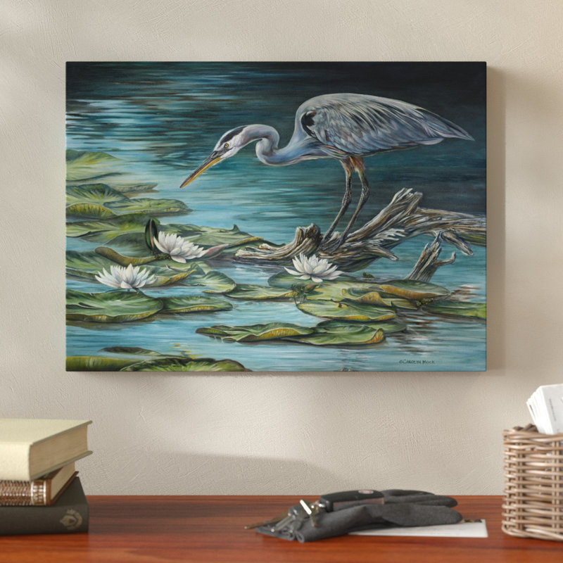 « héron refuge », reproduction de peinture à l’acrylique sur toile tendue, H 14 po x l 19 po x P 2 po